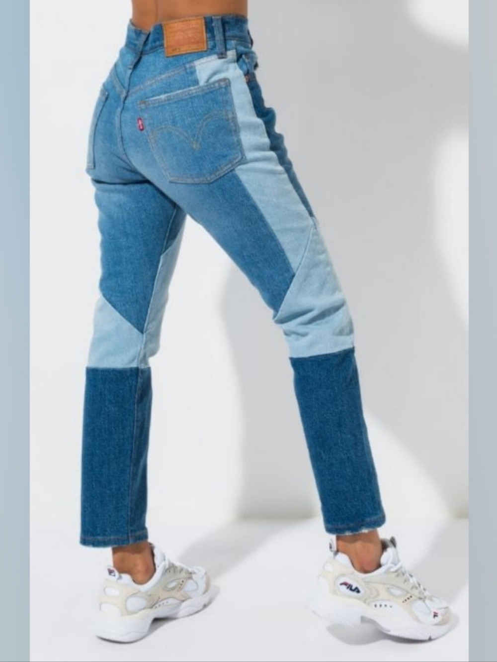 EUC Big E 501 Levi's Two-Tone Blue Patchwork Straight Button y2k Jeans - 26X26